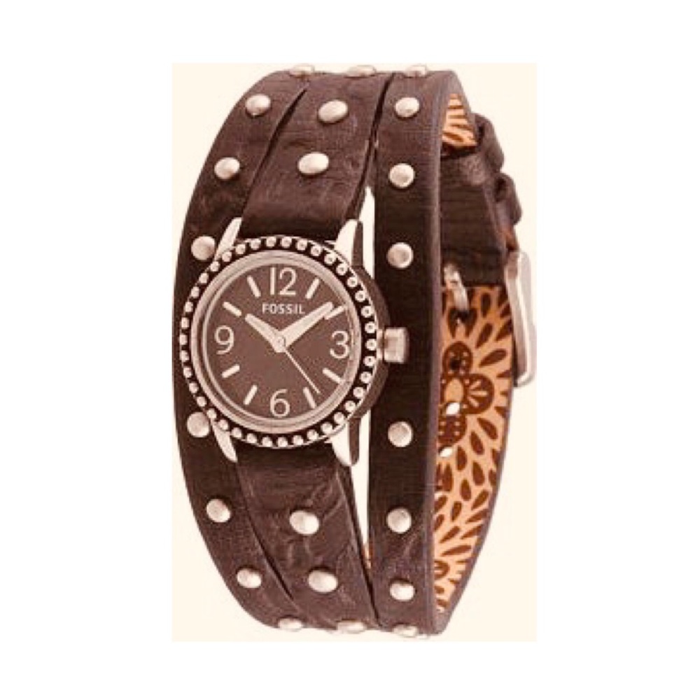 ISO-NOT 4 SALE FOSSIL BRWN STUD CUFF LEATHER WATCH